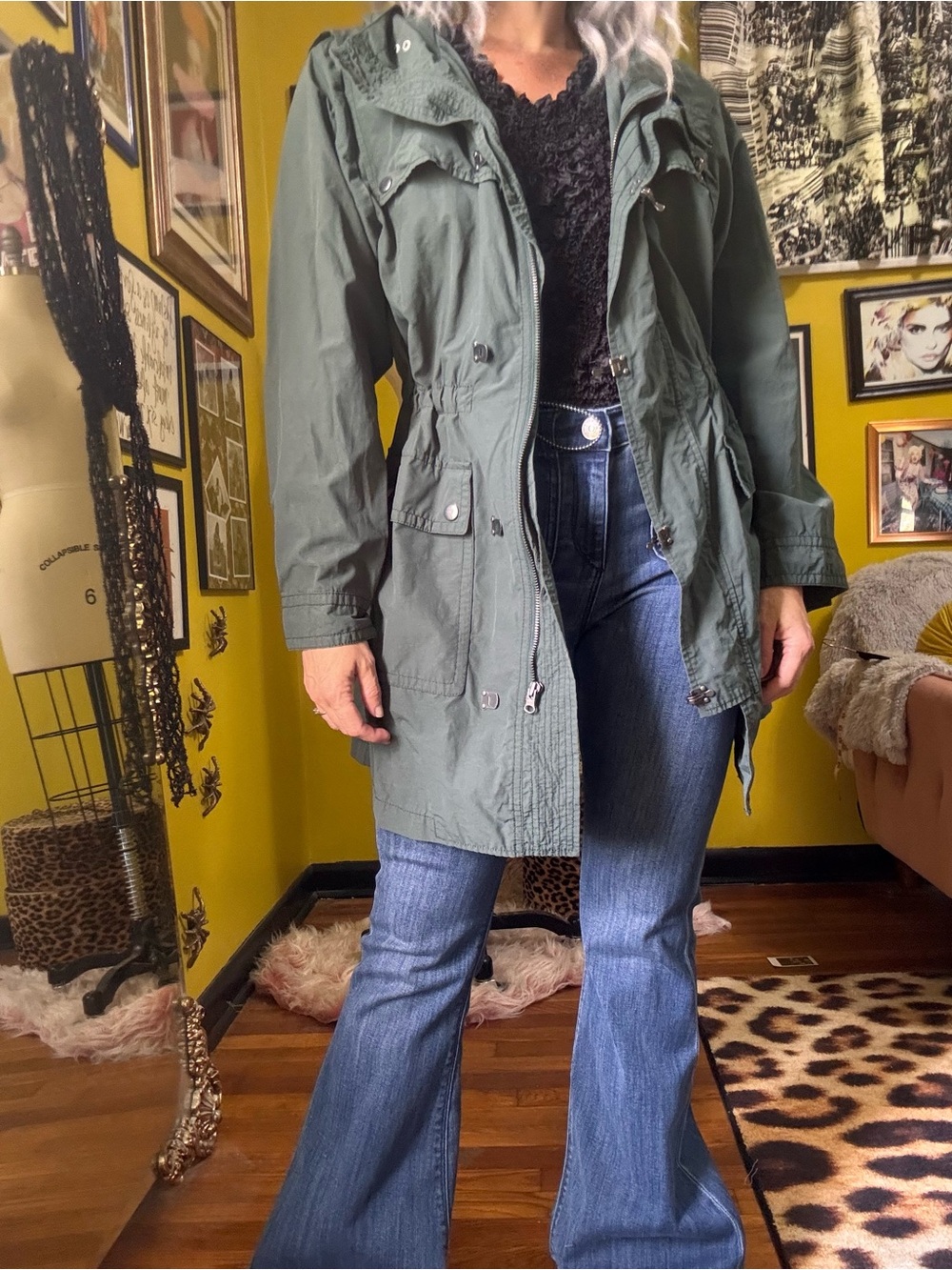 J.Crew Green Anorak Metal Snap Raincoat Jacket M